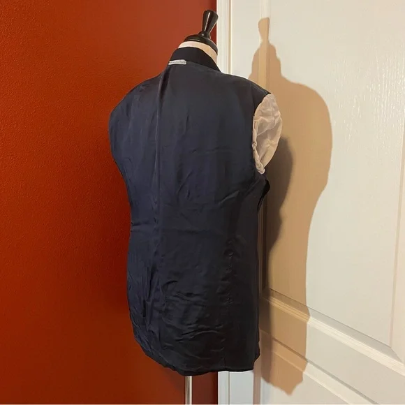 Belvest Men’s Navy 100% Wool Super 100 One Button Striped Blazer Sport Coat‎